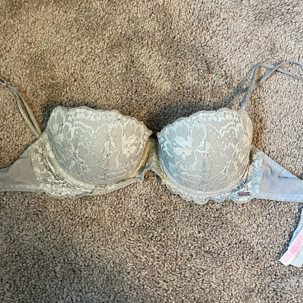 Victoria Secret PINK Grey Lace Push-Up Bra
